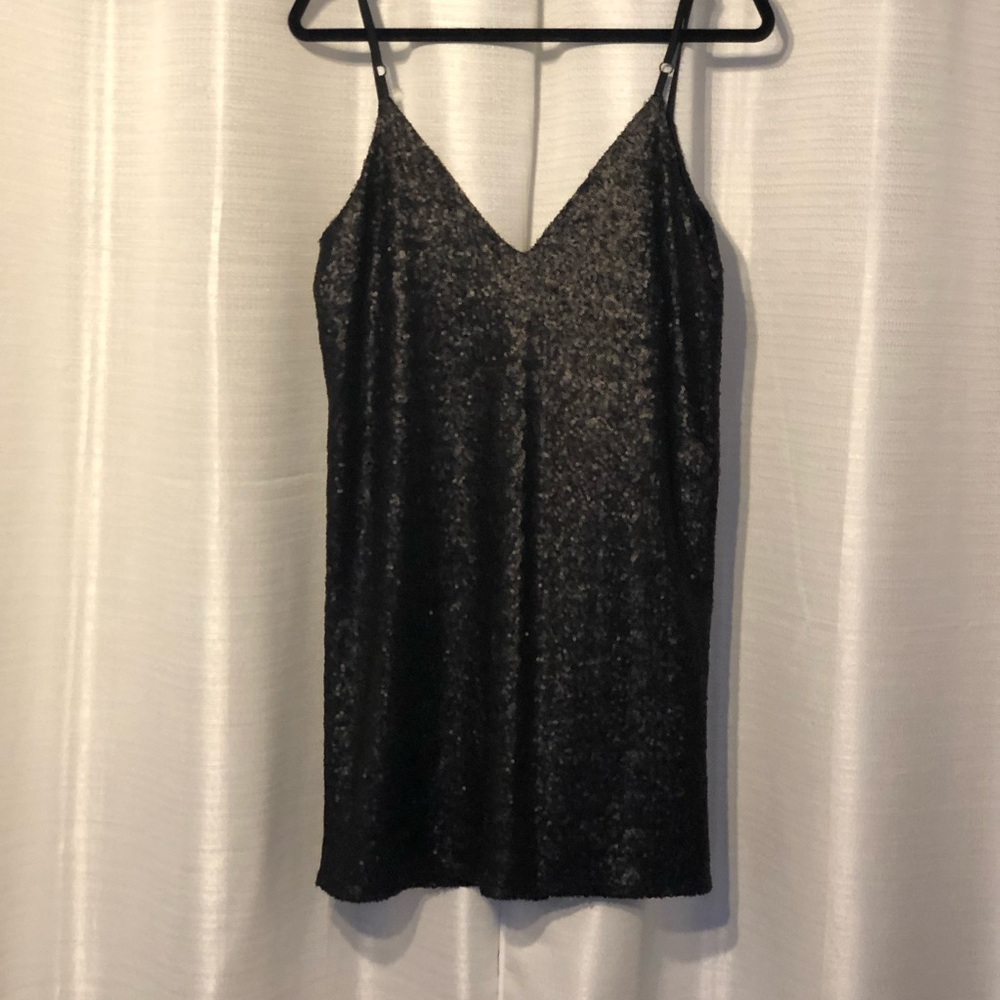 Black Sequin Flapper Style Strapless Shift Dress